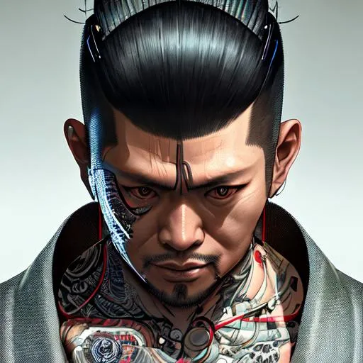 Male Yakuza member with glowing cybernetic tattoos : r/midjourney