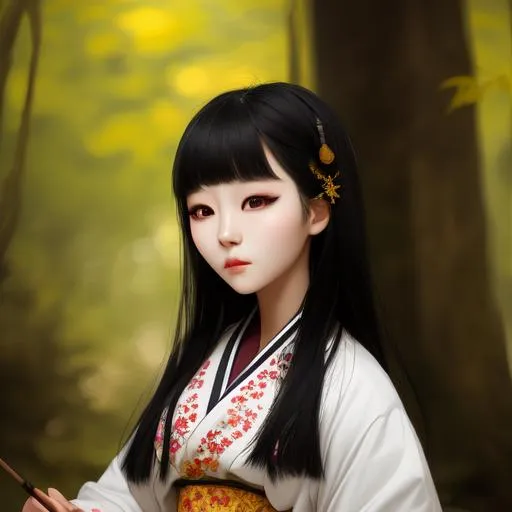 Korean girl, face, black hair, painted face, traditi... | OpenArt