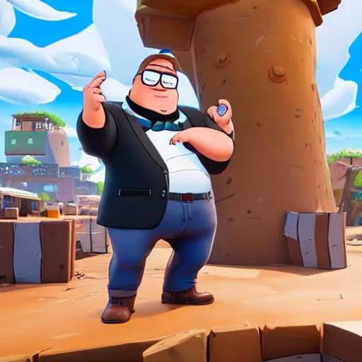 Prompt: Peter Griffin cranking 90s in Fortnite
