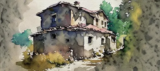 Prompt: old village watercolor