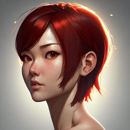 cute asian gir, slim body, short red hair, head and... | OpenArt