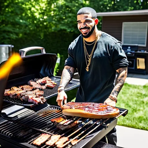 Prompt: Drake is grilling bbq