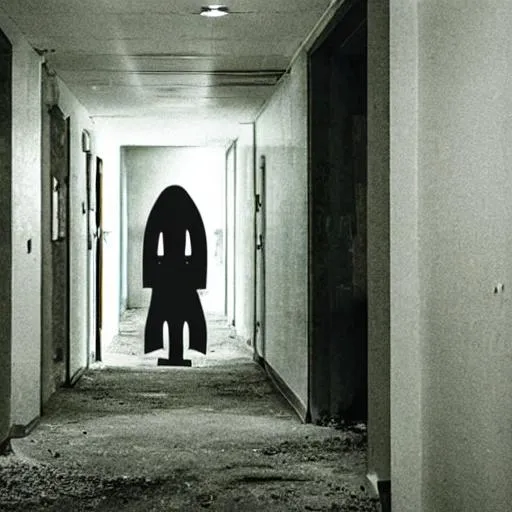 Prompt: eerie dark figure hidden in plain sight, abandoned hospital, creepy, scary