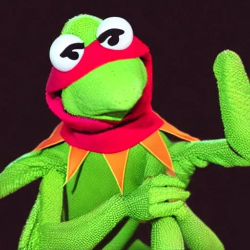 Prompt: Kermit the frog horror