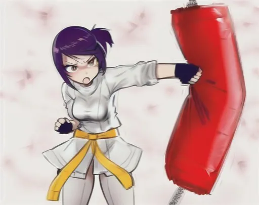 Prompt: punching bag punching, high quality, punching bag,Best quality, tall girl, (punching bag:1.2), master piece, leggings , muscle, blood, punching bag, latex ,ultra detailed, realistic, 4k, fight punching, open finger gloves ,anime style,punching fighting, beauty girl, pretty ,detailed face, punching bag smash 