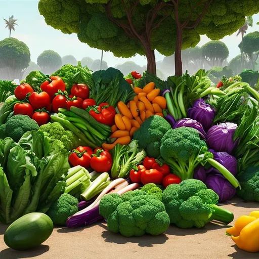 Prompt: vegetables transforming into a tropical landscape, unreal engine
