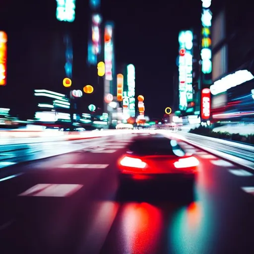 Prompt: , night, blurred, japan, car