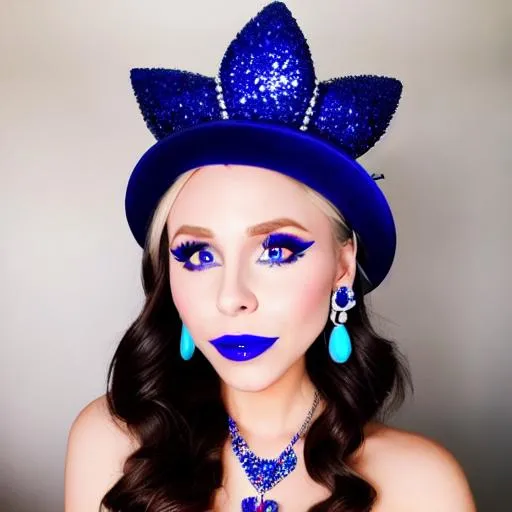 Prompt: Saweetie and Kristen bell inside kitchen, blue lipstick, candy pleasant face, blue eyes, Black eyeshadow, Sugar Hat, ice earrings. Blue heart necklace, Cold color scheme, ultradetailed, 8k resolution, perfect, smooth, high quality, shiny. Magic Cake wand. 