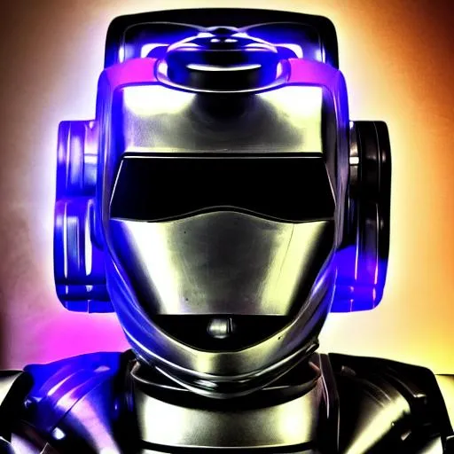 Prompt: Robot head, high res, upscale, sci-fi, futuristic, villain, robot, dark, black, purple, laser guns