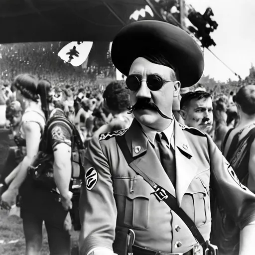 Prompt: adolf hitler dressed as a hippie at lollapalooza