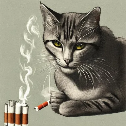 Prompt: cat smoking a cigarettes