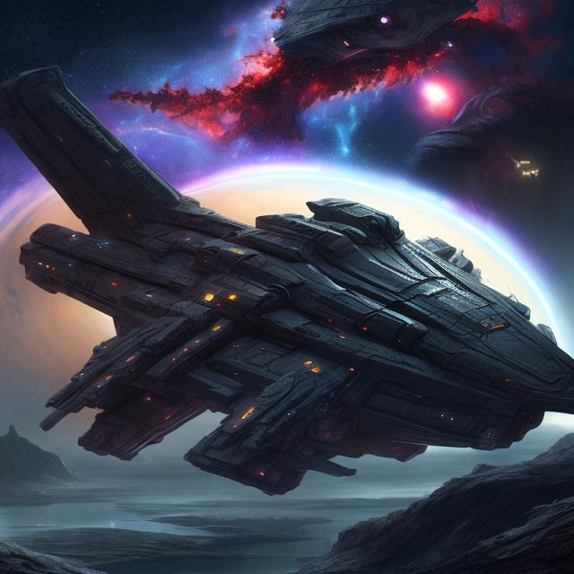 Futuristic starship science fiction spacecraft vessel galaxy nebula outer space darkness dig