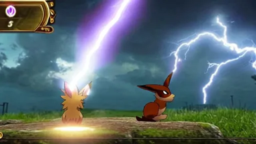 A shiny eevee presenting the three precious evolution stones: firestone,  thunderstone, waterstone.