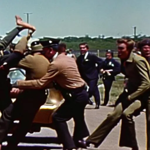 Prompt: old 60s photo of police beating up hippies