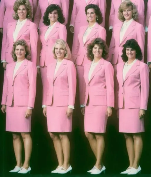 Prompt: a many more American woman group color photograph lightpink blazer 1980s