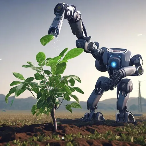 Prompt: an ai robot holding plant earth in its hands and lifting it

 
