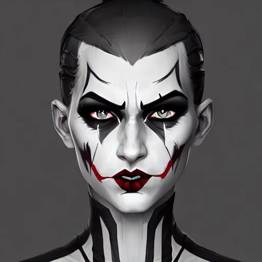 Prompt: monochrome, detailed face, taylor swift, beautiful, anorexic, skinny, the-joker face paint, darth-maul face paint, tall, scifi. dune 2021