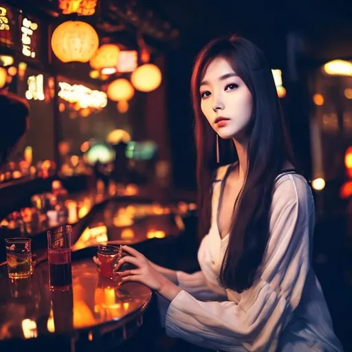 Prompt: a beautiful Korean woman at 25 years old is daning in a jazz bar.