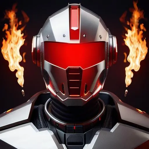 Prompt: epic 3d potrait of a robot wearing mech armor, flame effect, red ornament, hyper realistic, shiny, unreal engine, artstation, detailed