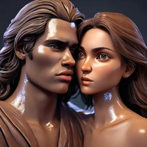 Prompt: Romantic Couple detailed face features, glossy skin, 8K, animated 