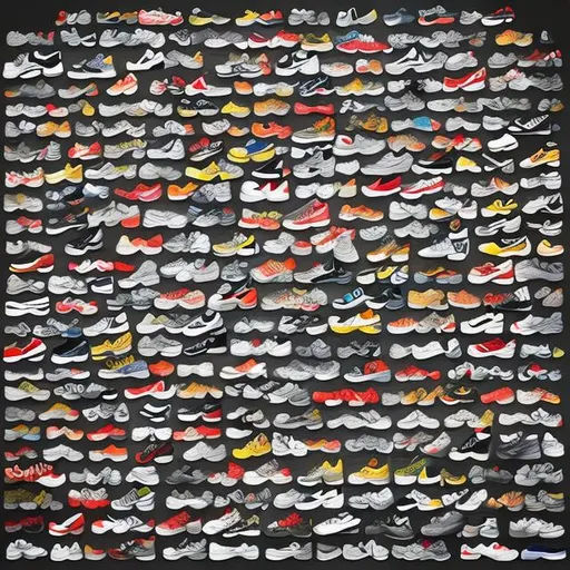 Prompt: Create an art with all the company logos of shoes in the whole world