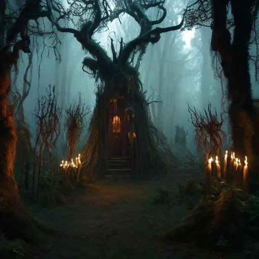 Prompt: the dark enchanted forest awaits your arrival