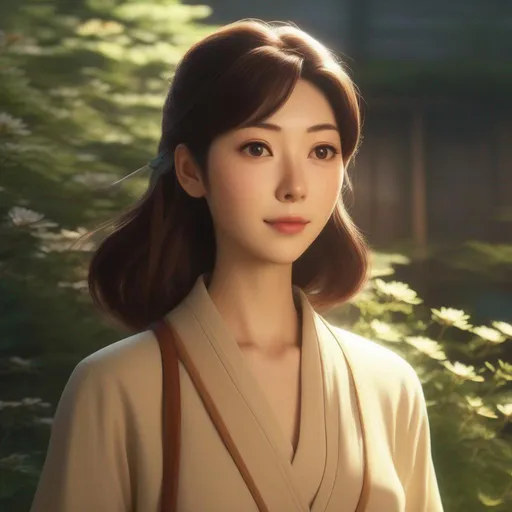 Prompt: ghibli movie character based off of Anri Sugihara, consistent lighting and mood throughout