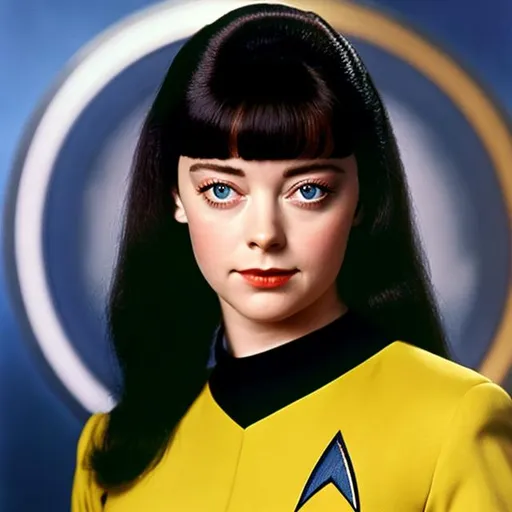 Prompt: A portrait of Angela Cartwright, wearing a Starfleet uniform, in the style of "Star Trek the Next Generation."