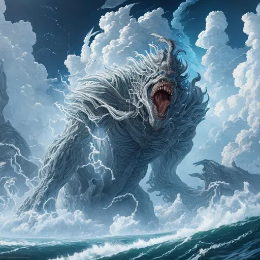 Prompt: view from the sky photographic,

hyperdetailed ultra realistic extreme gigantic giant monstrous monster on the sea,

clouds, light water flows,

hyperdetailed precise pencil strokes, hyperdetailed precise pencil outlines,

vector art, 2D vector illustration, wallpaper art, fantasy art, colorful, illustration,

UHD, HDR, VRAY, 64K resolution,

centered,