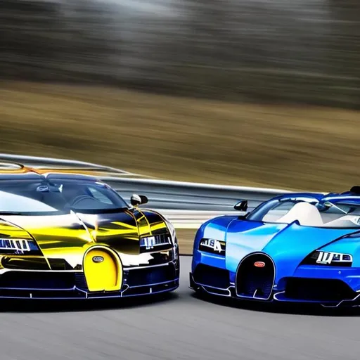 Prompt: a Bugatti racing a Lamborghini at high speed 
 