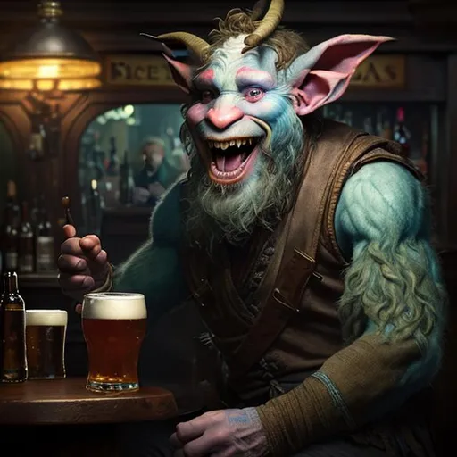 Prompt: Portrait of a Firbolg bard telling jokes in a pub, perfect composition, hyperrealistic, super detailed, 8k, high quality, trending art, trending on artstation, sharp focus, studio photo, intricate details, highly detailed, by greg rutkowski