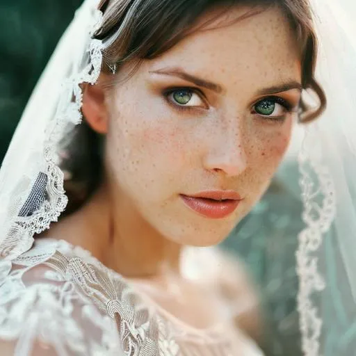 Prompt: a photo of highly detailed a beautiful woman wearing a wedding dress, soft, indoor, with bright colors, long shot, veil, crying, tears