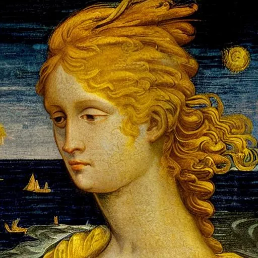 Prompt: Blue and Yellow Stripe Birth of Venus
