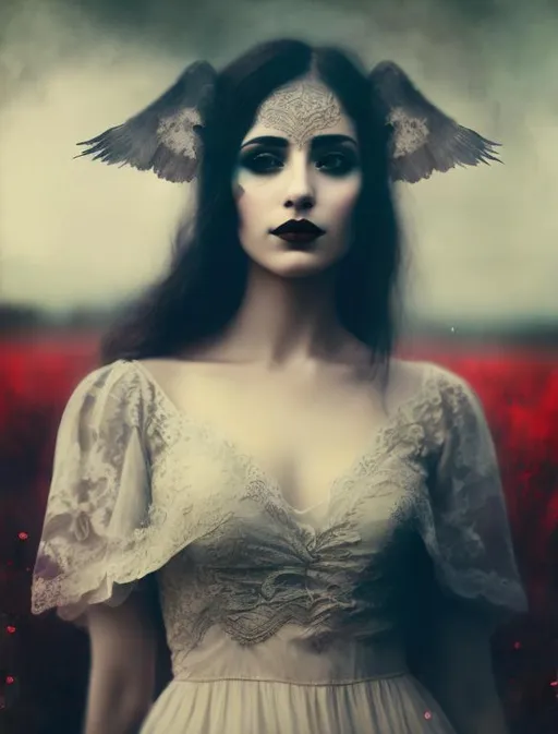 Prompt: A espetacular woman portrait by Rimel Neffati.. Intricate Ethereal gloomy background, elegant, intricate, beautiful, award winning, fantastic view, 4K 3D, high definition, hdr, focused 