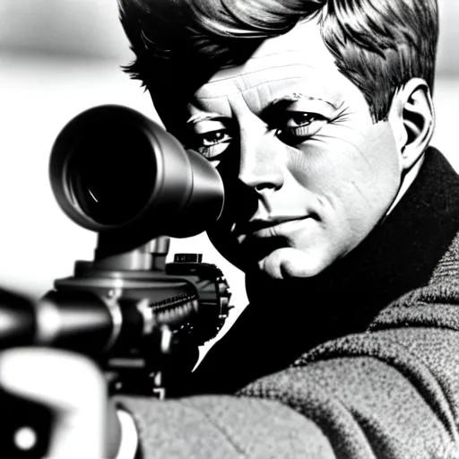 Prompt: John F Kennedy looking down a sniper scope