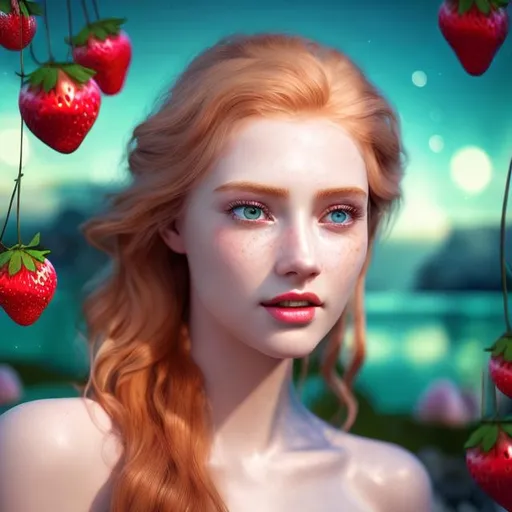 Prompt: HD 4k 3D 8k professional modeling photo hyper realistic beautiful young woman ethereal greek goddess of beauty love desire and pleasure
strawberry blonde hair gorgeous face light green shimmering dress full body surrounded by a heavenly glowing light hd enchanting landscape background of ocean seashells roses doves and sparrows 