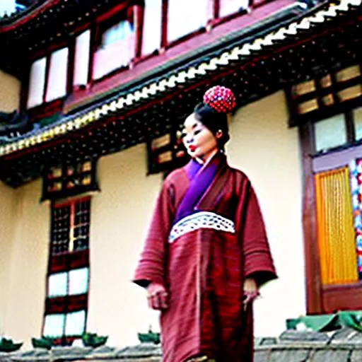 Prompt: A captivating image emerges - an Asian woman donning a unique fusion of Eastern and Western attire. Her ascot adds a touch of formality, while her overcoat robe resembles traditional Hanfu. She radiates strength, resembling a modern-day terra cotta warrior. The scene is set amidst the backdrop of domed buildings, evoking a realistic and picturesque landscape. The photograph captures the essence of this intriguing blend, inviting viewers to delve deeper into the fusion of cultures.