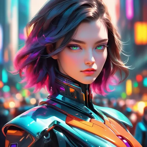 Prompt: (ultra-detailed) close up of an ambassador, (noble attire), fashionable silk dress clothes, vibrant colors, futuristic sci-fi atmosphere, lineless art style, striking facial features, sleek design, digital rendering, intense gaze, advanced tech elements, blurred city background, (4K resolution), dynamic lighting, otherworldly ambiance.