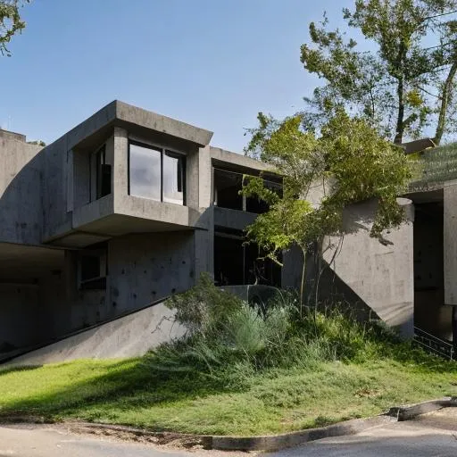 Prompt: a large brutalist architecture home