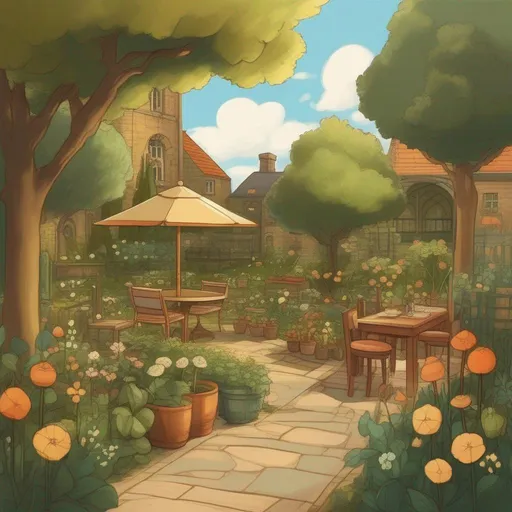 Prompt: garden drawn in the style of the professor layton games