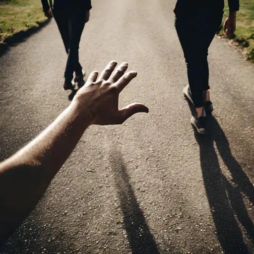 Prompt: Hand extended to someone who is walking away.