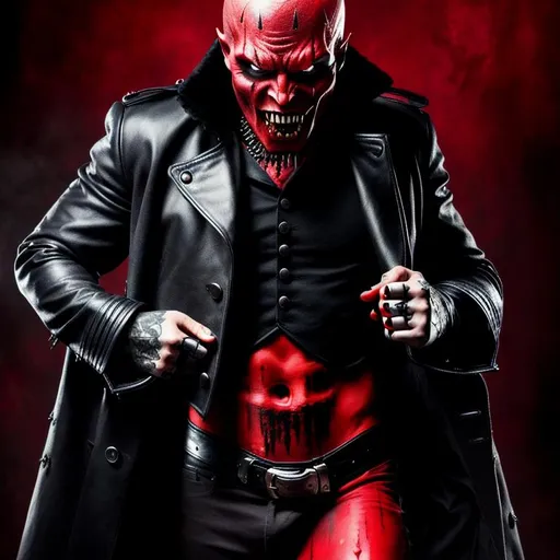 Prompt: Vampire with bloody fangs, Detailed tattoo's, red skull facepaint, Hyperdetailed, Hyper realistic, Photorealistic, Movie Quality
