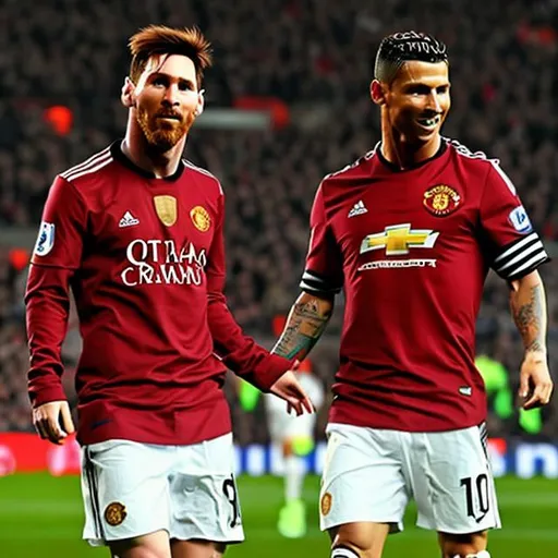 Prompt: Messi and Ronaldo Manchester United 