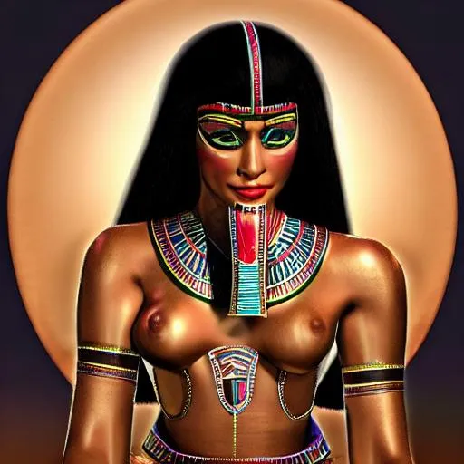 Prompt: Egyptian human-cat goddess Batset. 3D Photorealism. Hyper realistic. Centered shot.