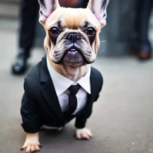 Prompt: French Bulldog in a suit