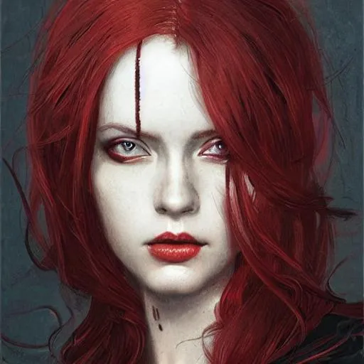 Prompt: full Portrait of a goddess with long red hair, wearing a sleek black suit with armor, wielding a pair of katanas, perfect composition, hyperrealistic, super detailed, 8k, high quality, trending art, trending on artstation, sharp focus, studio photo, intricate details, highly detailed, Expressionism art by greg rutkowski