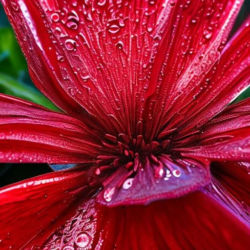 Prompt: a red flower made of pure love, morning light, dew, extreme detail, dramatic lighthi