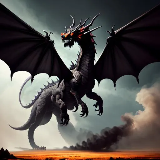 Prompt: portrait of a shadow in the shape of a dragon, Wispy smoke, hunched over, horror, scary, has massive outstretched Wings made of black smoke, war background, D&D setting, perfect composition, art station, digital painting