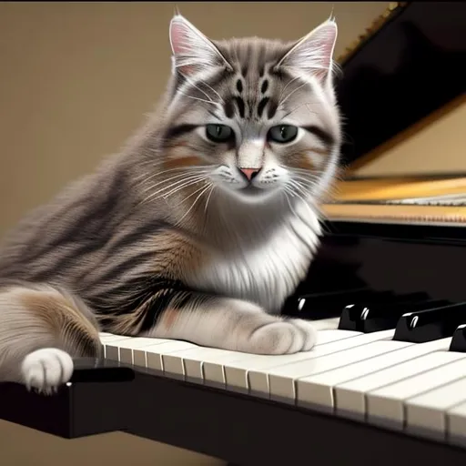 Prompt: cat piano hyper realistic