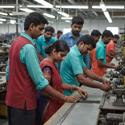 Prompt: Indian workers in shop floor